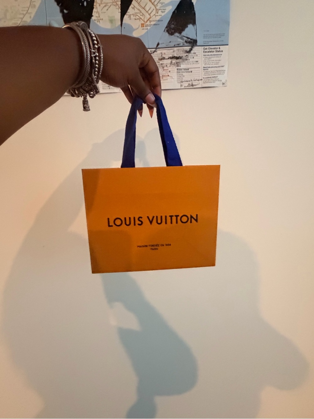Louis Vuitton Small Orange Shopping Bag with Blue Handles
